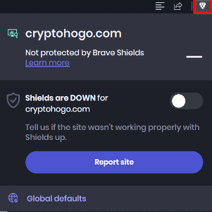 Screenshot showing the brave shield disabled
